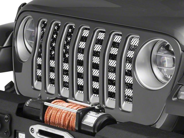Under The Sun Inserts Grille Insert; Distressed Black and White (18-23 Jeep Wrangler JL w/o TrailCam; 2024 Jeep Wrangler JL Sport)