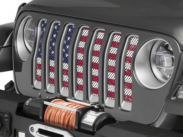 Under The Sun Inserts Grille Insert; Distressed Old Glory (18-23 Jeep Wrangler JL w/o TrailCam; 2024 Jeep Wrangler JL Sport)