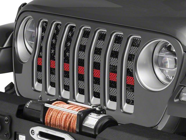Under The Sun Inserts Grille Insert; Distressed Thin Red Line (20-23 Jeep Gladiator JT w/o TrailCam; 2024 Jeep Gladiator JT Sport)