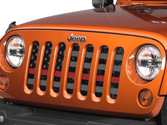 Under The Sun Inserts Grille Insert; Distressed Thin Red Line (07-18 Jeep Wrangler JK)