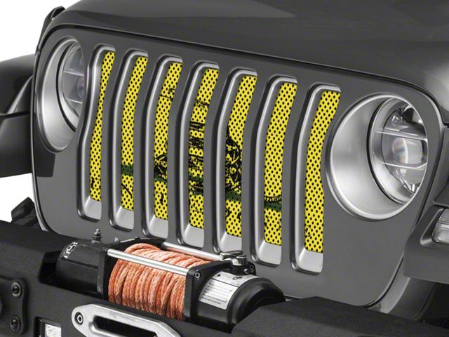 Under The Sun Inserts Grille Insert; Don't Tread On Me (18-23 Jeep Wrangler JL w/o TrailCam; 2024 Jeep Wrangler JL Sport)