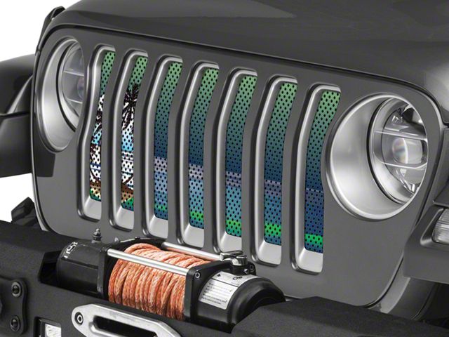Under The Sun Inserts Grille Insert; Endless Summer Blue Green Palm Tree (20-23 Jeep Gladiator JT w/o TrailCam; 2024 Jeep Gladiator JT Sport)