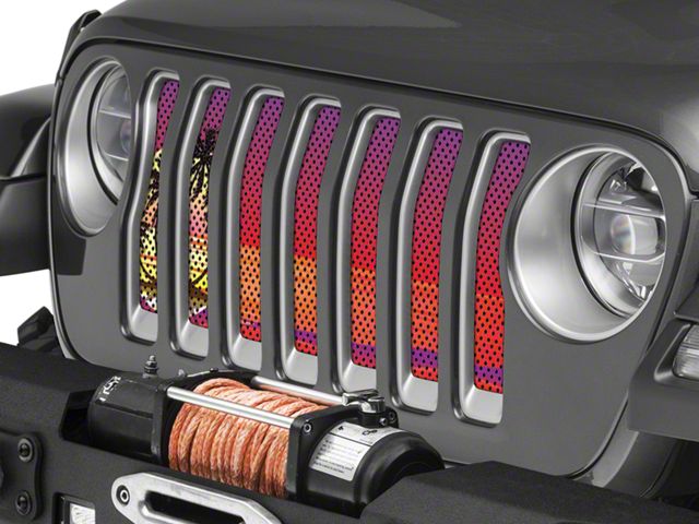Under The Sun Inserts Grille Insert; Endless Summer Red Palm Tree (18-23 Jeep Wrangler JL w/o TrailCam; 2024 Jeep Wrangler JL Sport)
