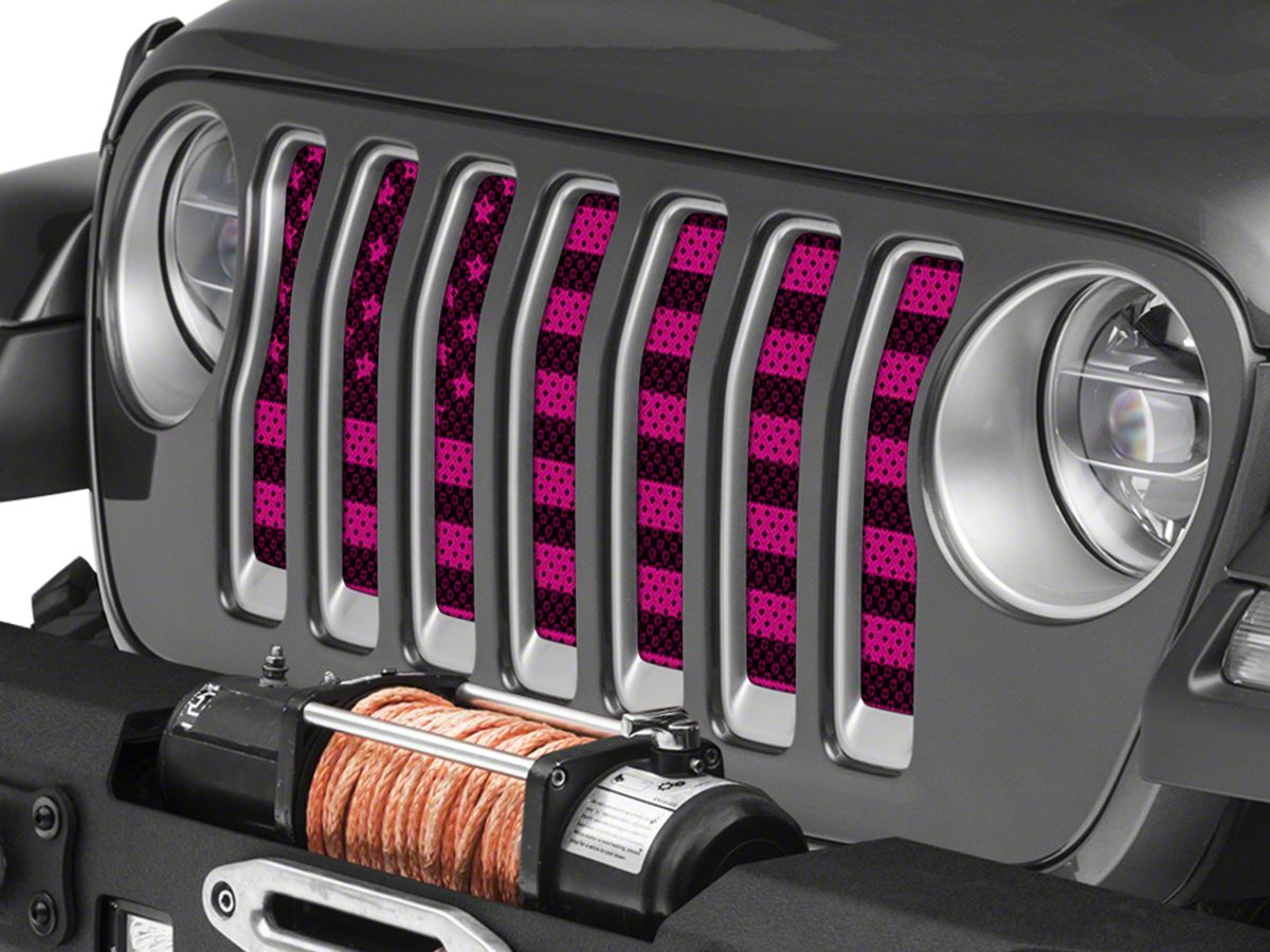 Under The Sun Inserts Jeep Wrangler Grille Insert; Old Glory Pink  INSRT-PNKOG-JL (18-23 Jeep Wrangler JL) - Free Shipping