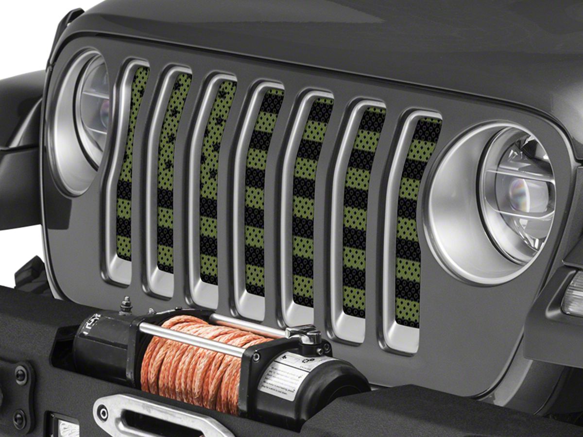Under The Sun Inserts Jeep Wrangler Grille Insert; Olive Drab Old Glory  Black Stars and Stripes INSRT-OLVDBLKSS-JL (18-23 Jeep Wrangler JL) - Free  Shipping