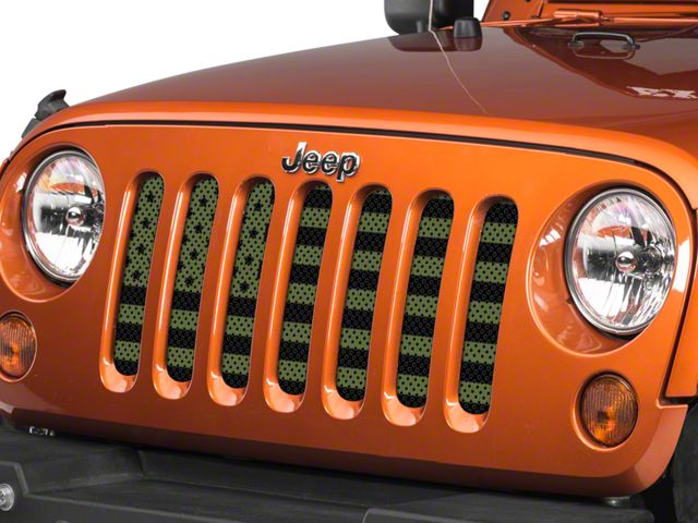 Under The Sun Inserts Grille Insert; Olive Drab Old Glory Black Stars and Stripes (07-18 Jeep Wrangler JK)