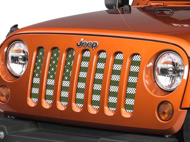 Under The Sun Inserts Grille Insert; Olive Drab Old Glory White Stars and Stripes (07-18 Jeep Wrangler JK)
