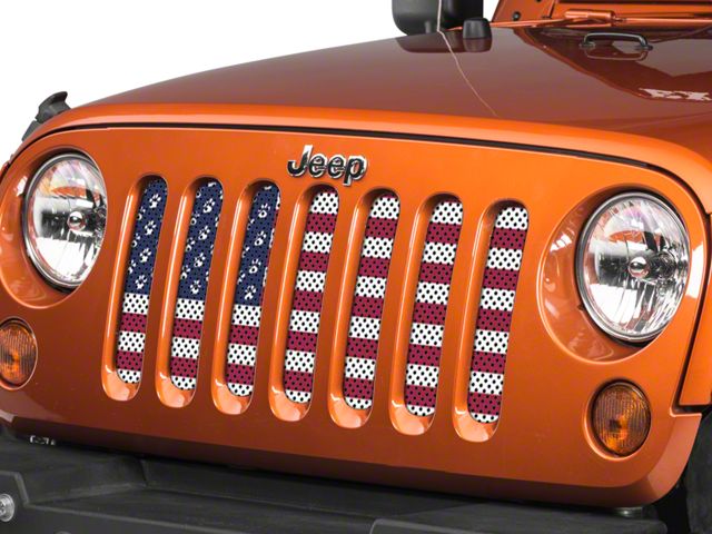 Under The Sun Inserts Grille Insert; Paws Old Glory (07-18 Jeep Wrangler JK)