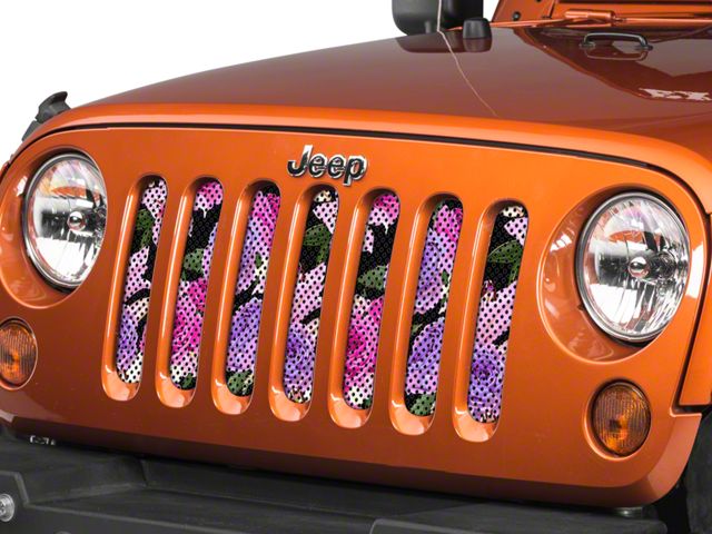 Under The Sun Inserts Grille Insert; Pink Roses (07-18 Jeep Wrangler JK)
