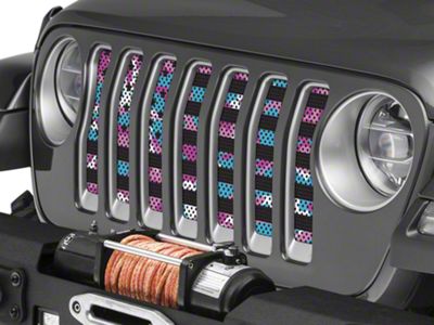 Under The Sun Inserts Grille Insert; Pink, Blue and White Camo Stars and Stripes (18-23 Jeep Wrangler JL w/o TrailCam; 2024 Jeep Wrangler JL Sport)