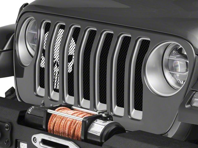 Under The Sun Inserts Grille Insert; Punisher Black and White (18-23 Jeep Wrangler JL w/o TrailCam; 2024 Jeep Wrangler JL Sport)