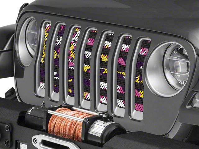 Under The Sun Inserts Grille Insert; Purple, Pink and Yellow Camo Stars and Stripes (18-23 Jeep Wrangler JL w/o TrailCam; 2024 Jeep Wrangler JL Sport)