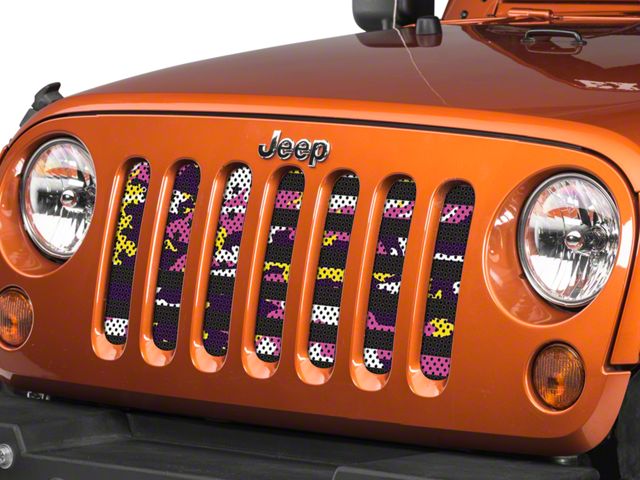 Under The Sun Inserts Grille Insert; Purple, Pink and Yellow Camo Stars and Stripes (07-18 Jeep Wrangler JK)