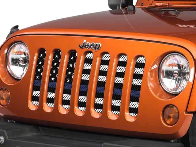 Under The Sun Inserts Grille Insert; Thin Blue Line Black and White (07-18 Jeep Wrangler JK)