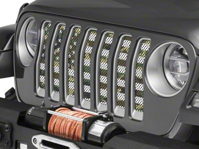 Under The Sun Inserts Grille Insert; Woodland Camo Stars and Stripes (18-23 Jeep Wrangler JL w/o TrailCam; 2024 Jeep Wrangler JL Sport)