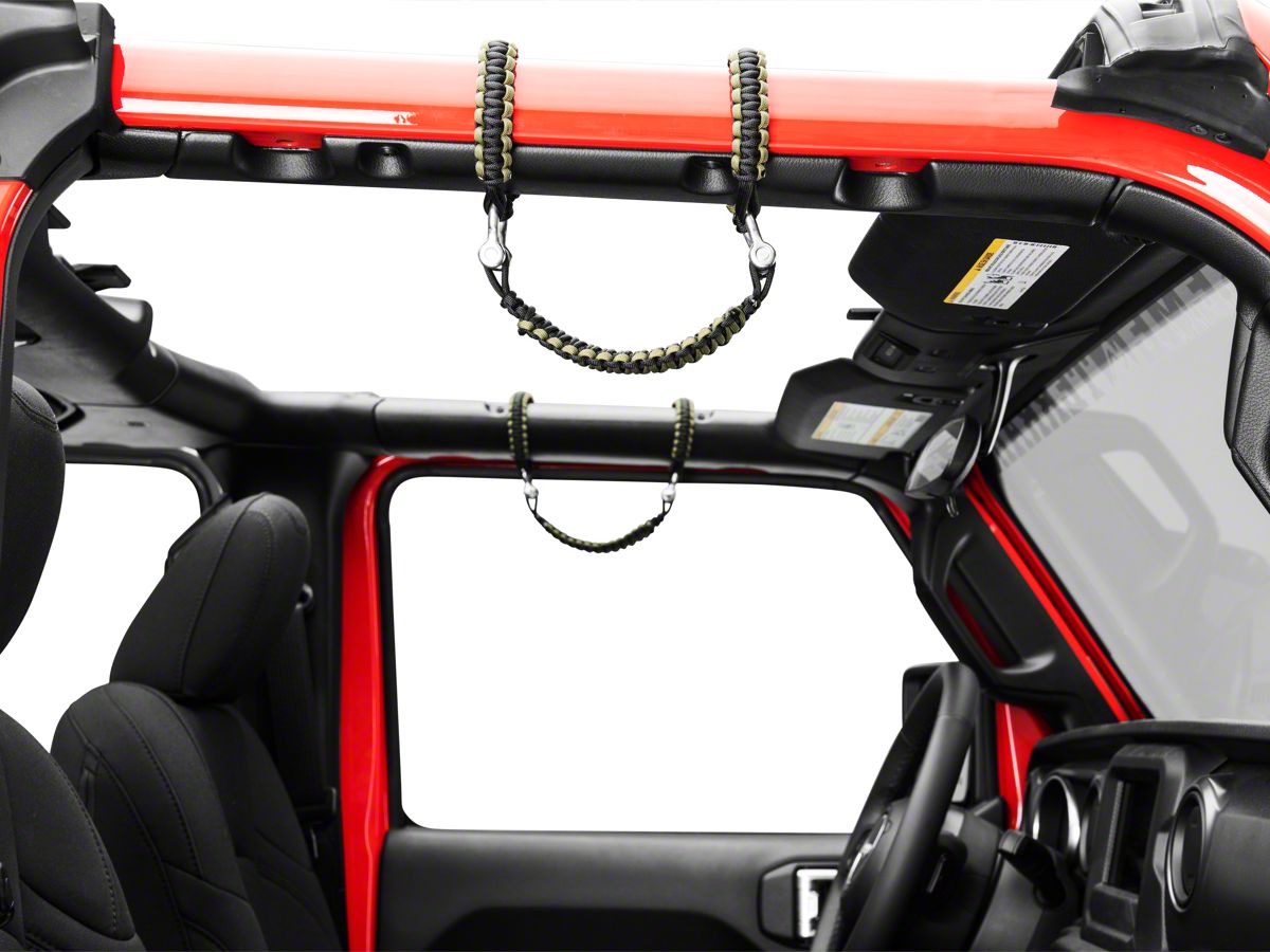 RedRock Jeep Wrangler Front Rollbar Paracord Grab Handles with D-Rings;  Black and OD Green J123782 (07-23 Jeep Wrangler JK & JL) - Free Shipping