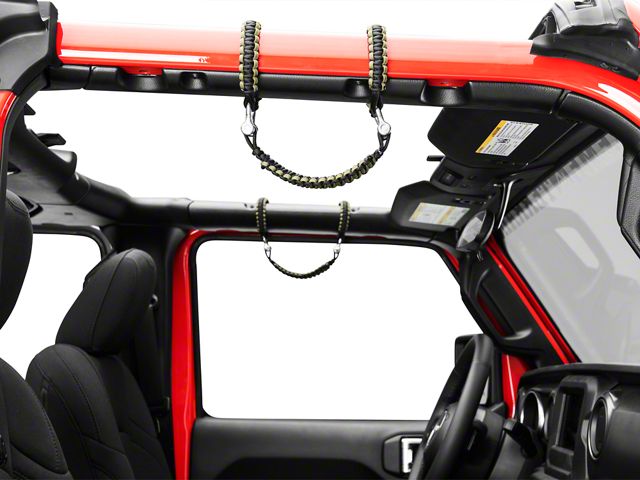 RedRock Front Rollbar Paracord Grab Handles with D-Rings; Black and OD Green (20-24 Jeep Gladiator JT)