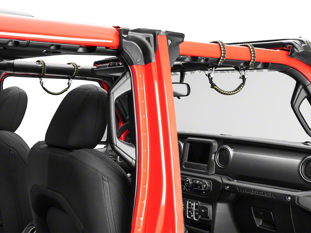 RedRock Front Rollbar Paracord Grab Handles with DRings; Black and OD