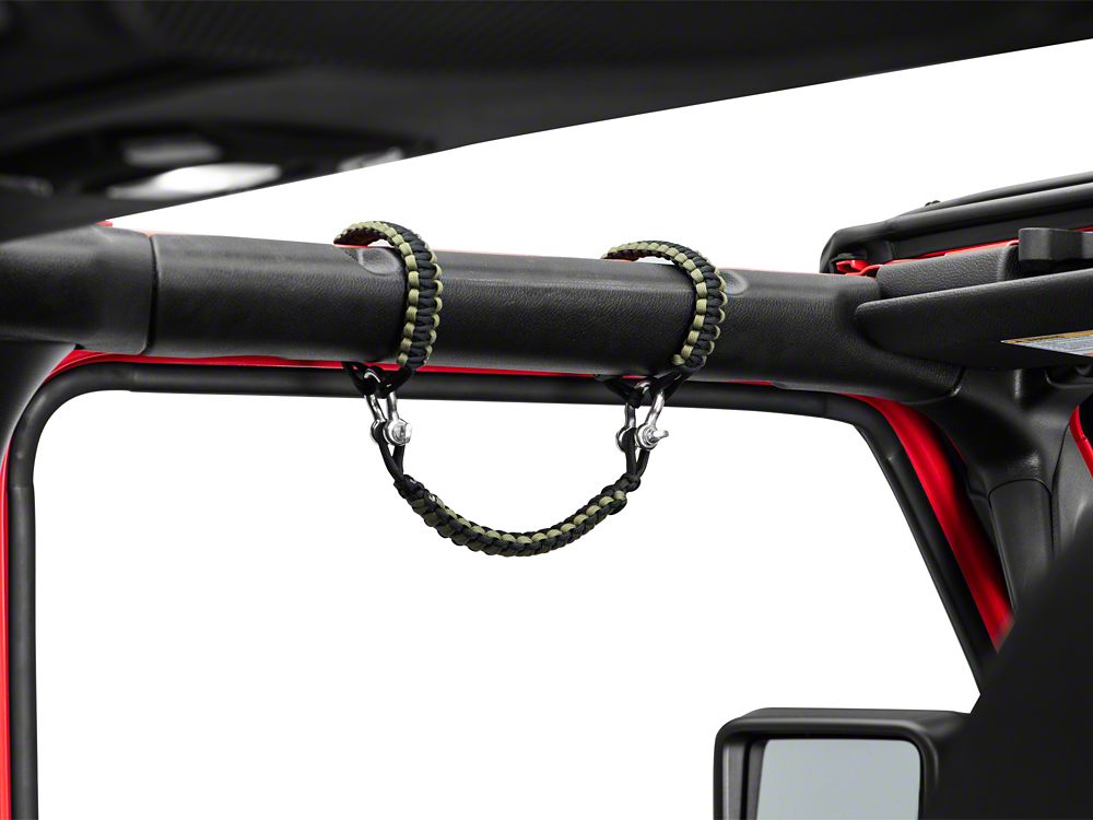 RedRock Front Rollbar Paracord Grab Handles with DRings; Black and OD