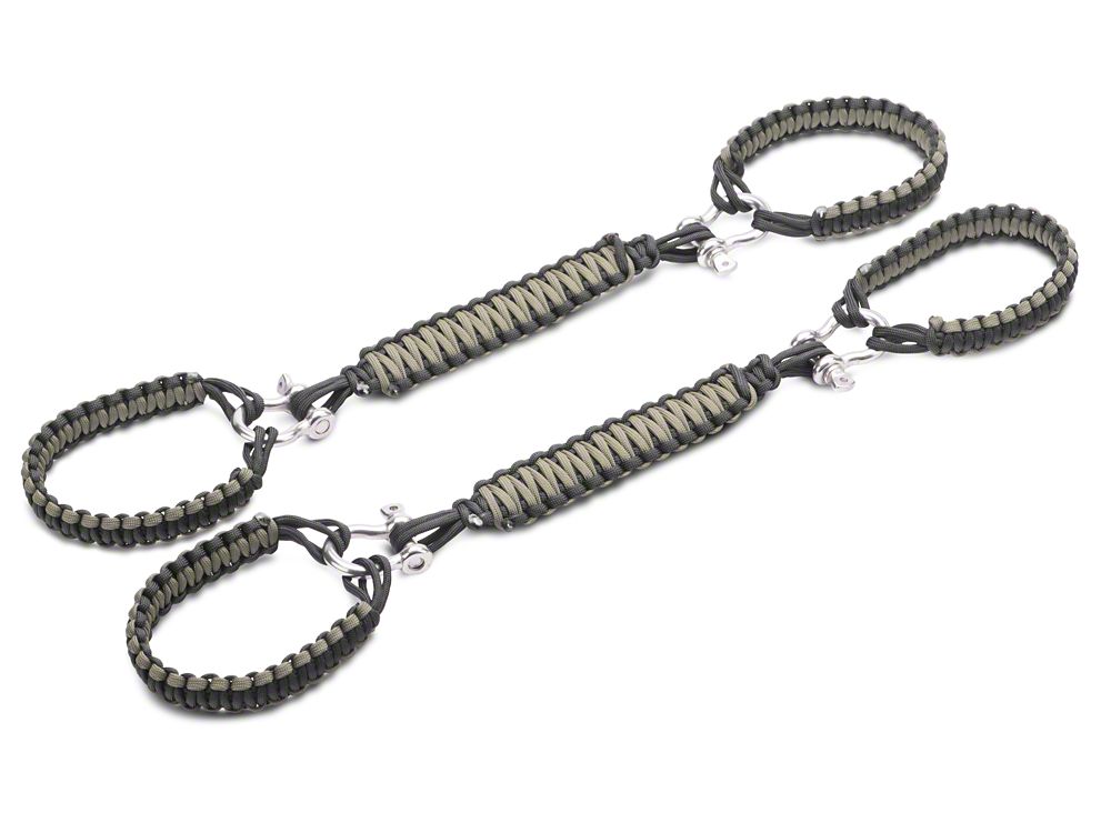 RedRock Front Rollbar Paracord Grab Handles with DRings; Black and OD