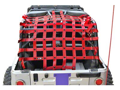 Steinjager Rear Teddy Top Premium Cargo Net; Red (04-06 Jeep Wrangler TJ Unlimited)