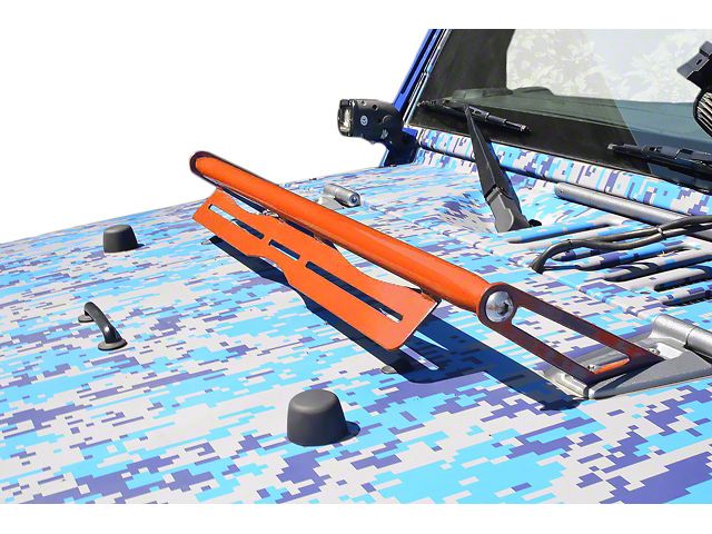 Steinjager LED Light Bar Hood Hinge Mounting Brackets; Fluorescent Orange (07-18 Jeep Wrangler JK)