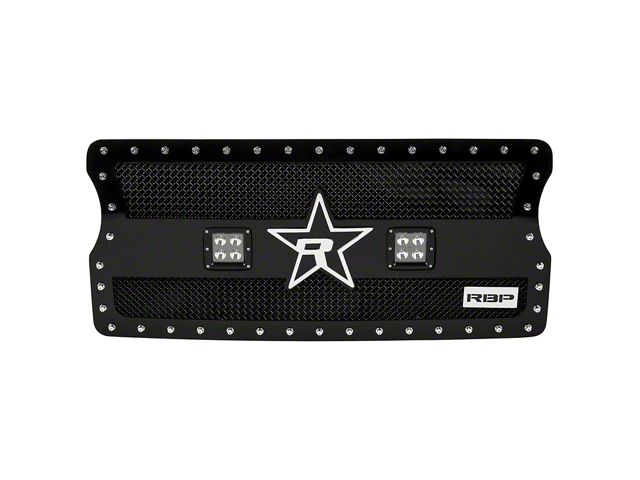 RBP RX-3 Midnight Edition Studded Double Woven Mesh Grille with LED Lights; Black (18-24 Jeep Wrangler JL)