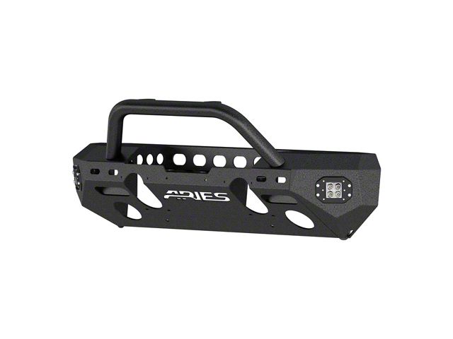 TrailChaser Steel Mid-Width Front Bumper with Center Brush Guard and LED Lights; Textured Black (07-18 Jeep Wrangler JK)