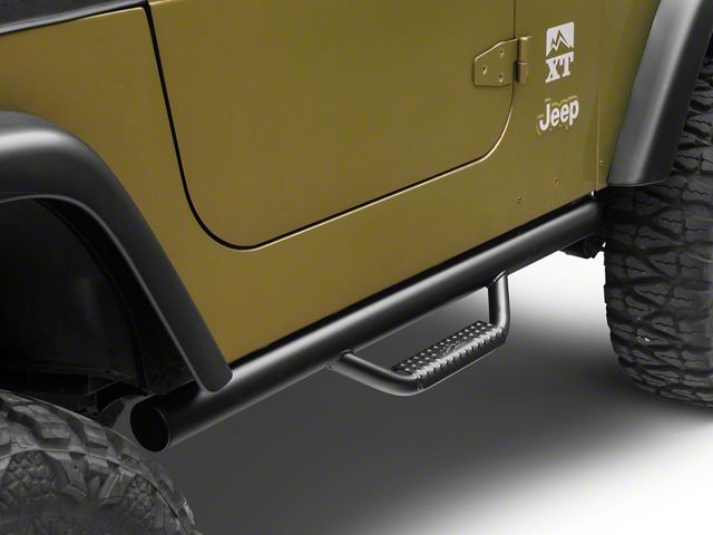 N-Fab Wheel 2 Wheel Nerf Side Step Bars; Textured Black (97-06 Jeep Wrangler TJ, Excluding Unlimited)