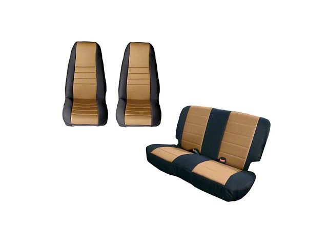 Rugged Ridge Front and Rear Seat Covers; Black/Tan (87-90 Jeep Wrangler YJ)