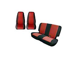Rugged Ridge Front and Rear Seat Covers; Black/Red (87-90 Jeep Wrangler YJ)