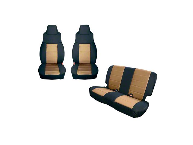 Rugged Ridge Front and Rear Seat Covers; Black/Tan (91-95 Jeep Wrangler YJ)