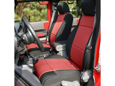 Rugged Ridge Front and Rear Seat Covers; Black/Red (07-18 Jeep Wrangler JK 2-Door)
