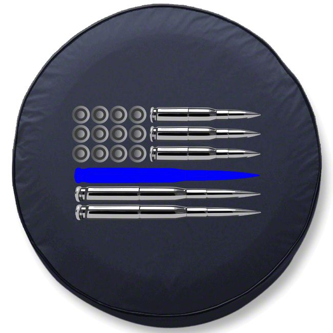 Police Thin Blue Line Ammo Flag Spare Tire Cover with Camera Port (18-22 Jeep Wrangler JL)