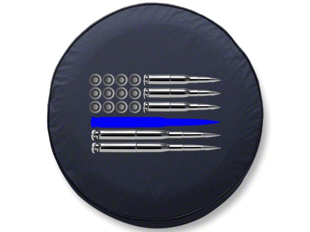 Police Thin Blue Line Ammo Flag Spare Tire Cover with Camera Port (18-22 Jeep Wrangler JL)