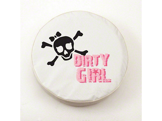 Dirty Girl with Skull Spare Tire Cover with Camera Port; White (18-23 Jeep Wrangler JL)