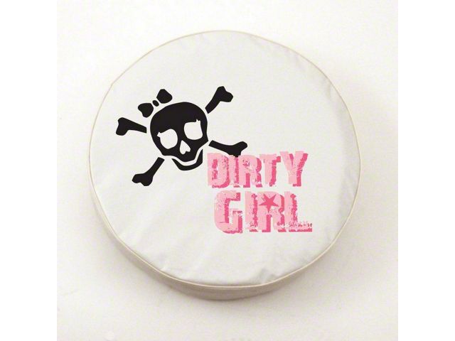 Dirty Girl with Skull Spare Tire Cover with Camera Port; White (18-24 Jeep Wrangler JL)