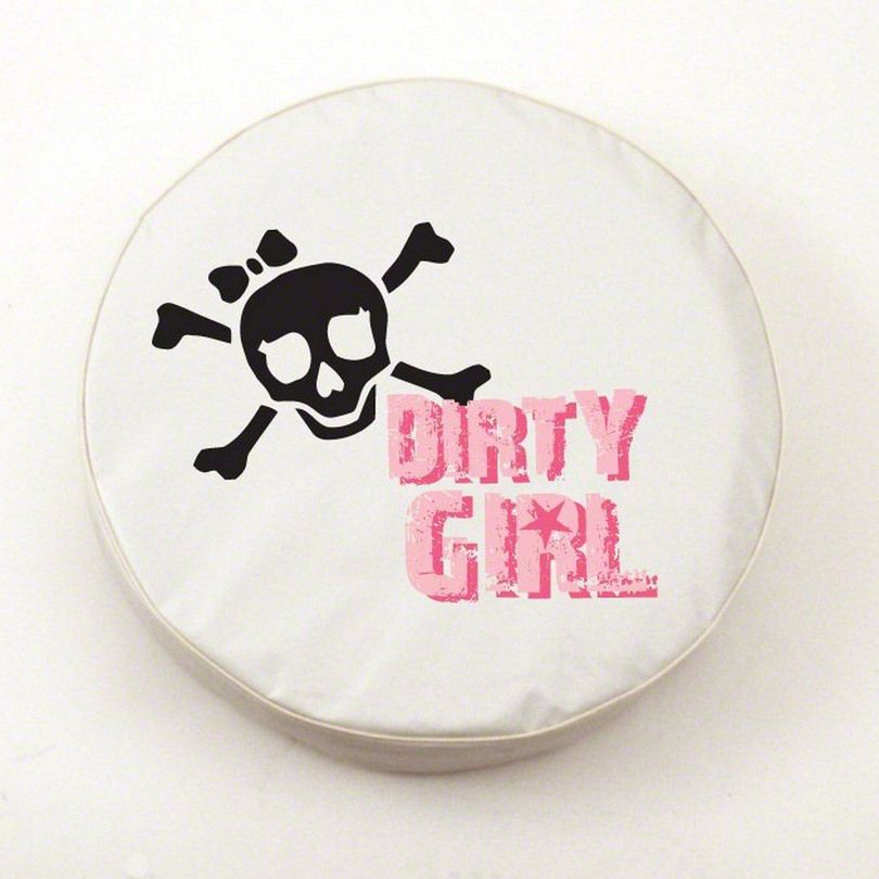 Jeep Wrangler Dirty Girl with Skull Spare Tire Cover with Camera Port;  White (18-23 Jeep Wrangler JL) Free Shipping