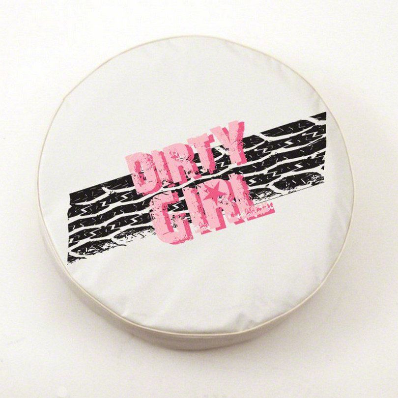 Jeep Wrangler Dirty Girl Treads Spare Tire Cover with Camera Port; White  (18-23 Jeep Wrangler JL) Free Shipping
