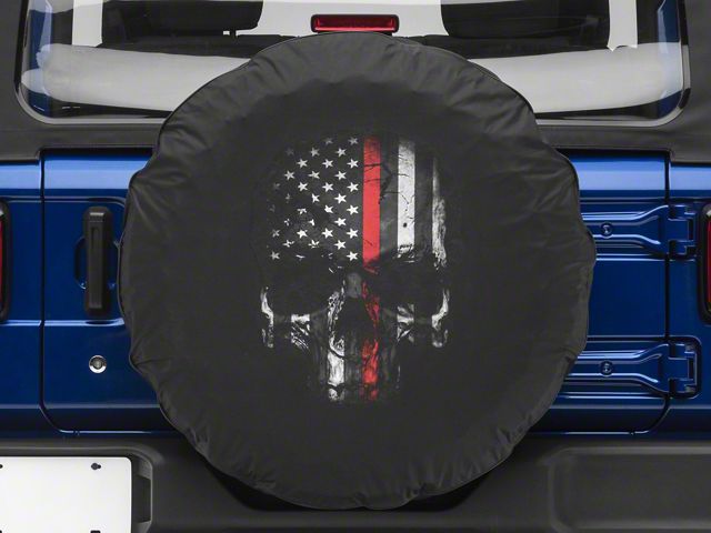Firefighters Thin Red Line Skull Spare Tire Cover with Camera Port (18-24 Jeep Wrangler JL)