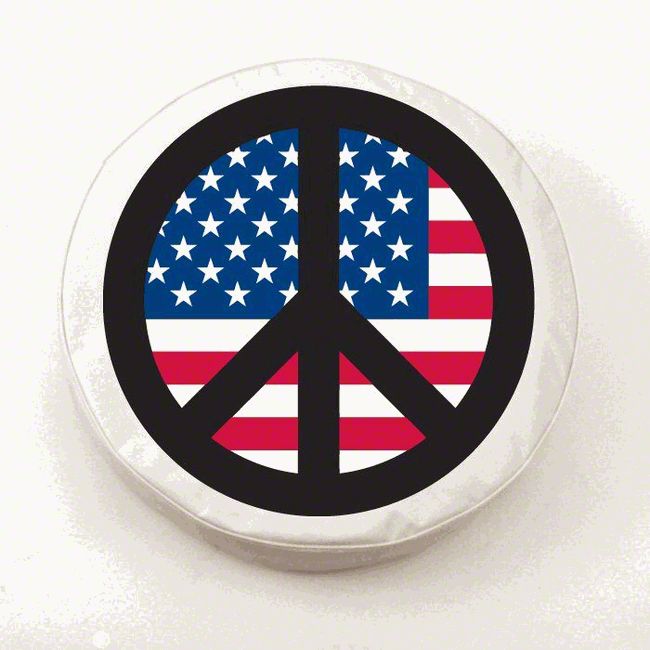 Jeep Wrangler USA Peace Style Spare Tire Cover with Camera Port; White (18-23  Jeep Wrangler JL) Free Shipping