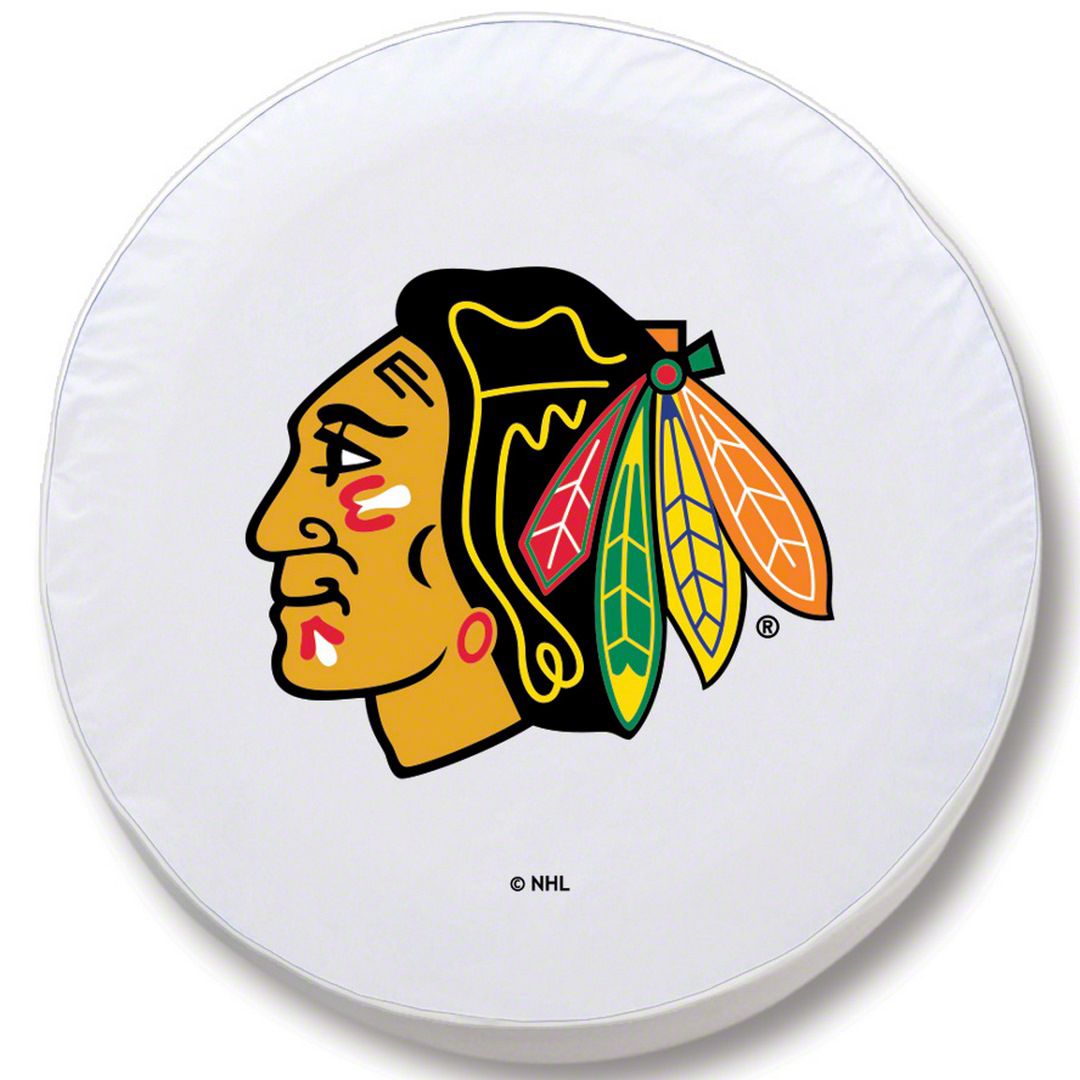 Chicago Blackhawks Spare Tire Cover with Camera Port; White (18-23 Jeep Wrangler JL)