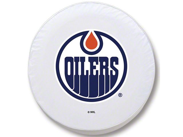 Edmonton Oilers Spare Tire Cover with Camera Port; White (18-24 Jeep Wrangler JL)