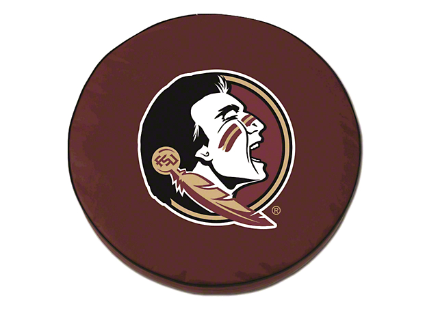 Florida State University Head Spare Tire Cover with Camera Port; Burgundy (18-23 Jeep Wrangler JL)
