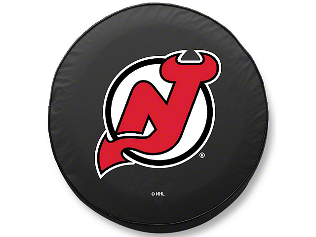 New Jersey Devils Spare Tire Cover with Camera Port; Black (18-23 Jeep Wrangler JL)