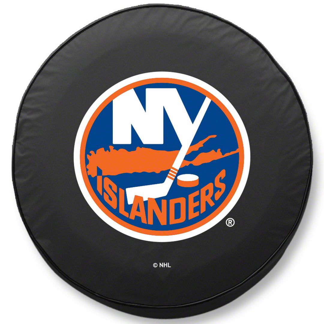 Jeep Wrangler New York Islanders Spare Tire Cover with Camera Port; Black  (18-23 Jeep Wrangler JL) Free Shipping