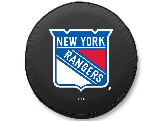 New York Rangers Spare Tire Cover with Camera Port; Black (18-24 Jeep Wrangler JL)