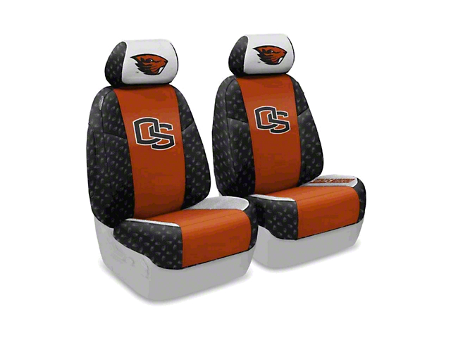 Coverking Oregon State Beavers Front Seat Covers (14-18 Jeep Wrangler JK 2-Door w/o Height-Adjustable Driver Seat)