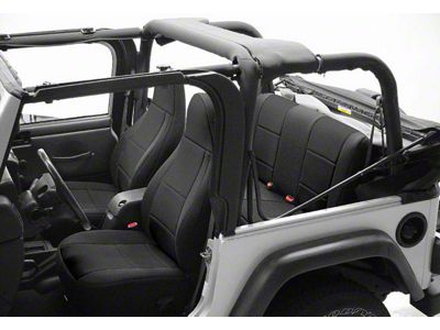 Coverking Neoprene Front Seat Covers with Jeep Logo; Red (91-95 Jeep Wrangler YJ w/ Non-Reclining Seats)