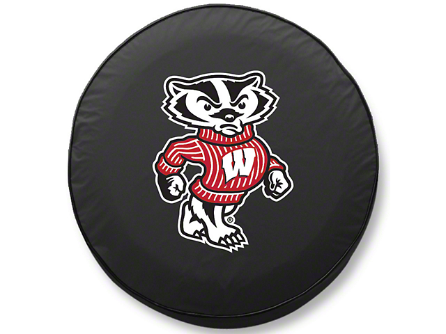University of Wisconsin Bucky Spare Tire Cover with Camera Port; Black (18-23 Jeep Wrangler JL)